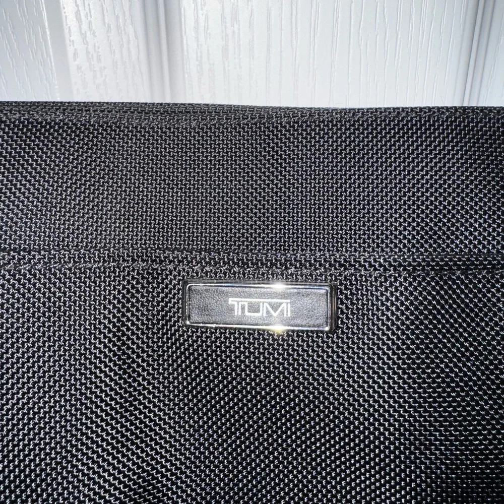 Tumi Two Tone Black and Gray Tote Bag with Modern Design Leather Straps
